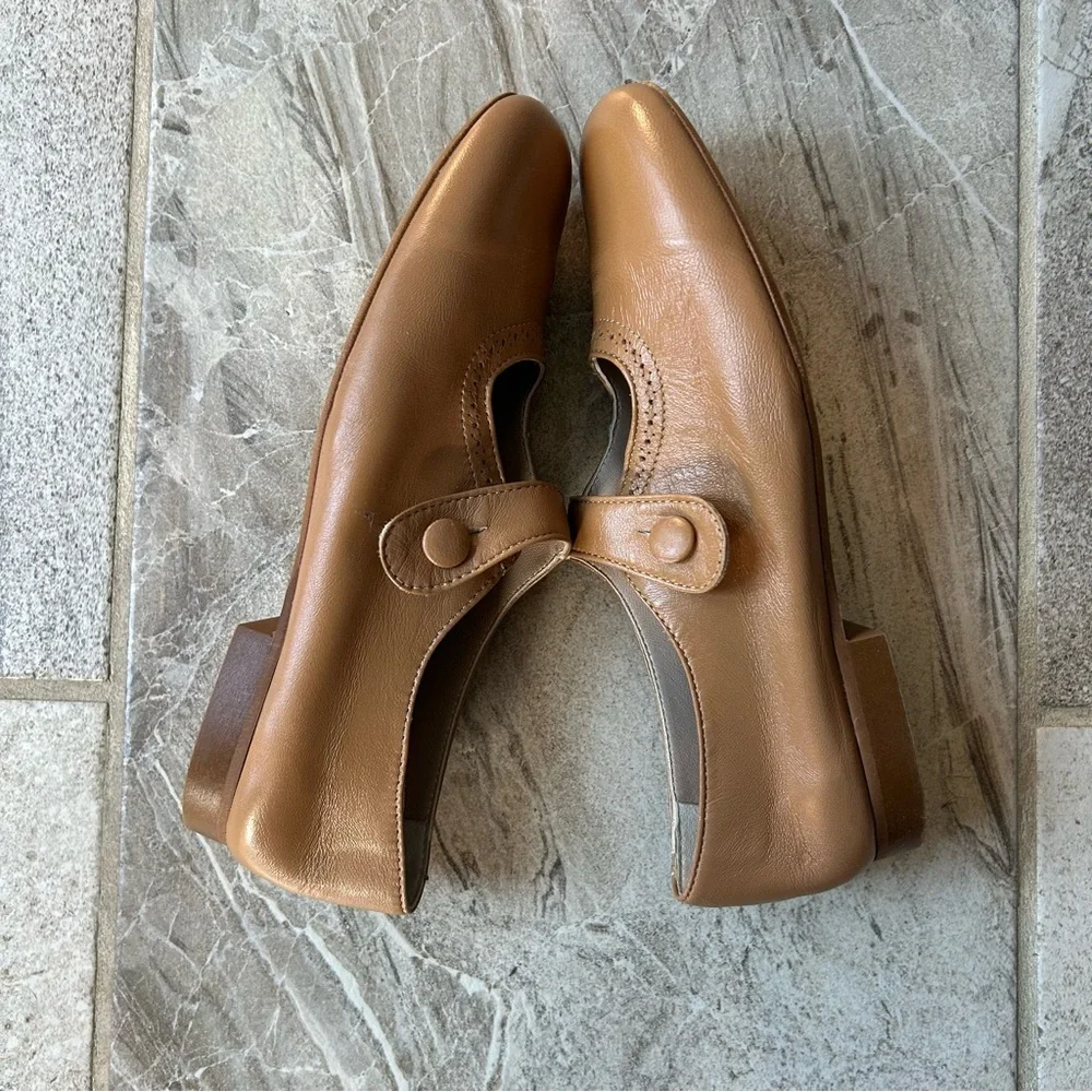 Papanatas Leather Camel Old School Mary Janes, Big Girls Size 38 EU Or 7 US